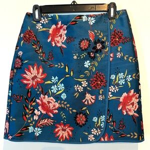 Ann Taylor Loft Floral Faux Wrap Deep Blue Mini Skirt Oriental Size 2